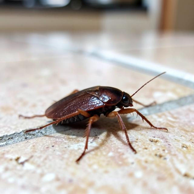 Cockroach on a kitchen tile floor