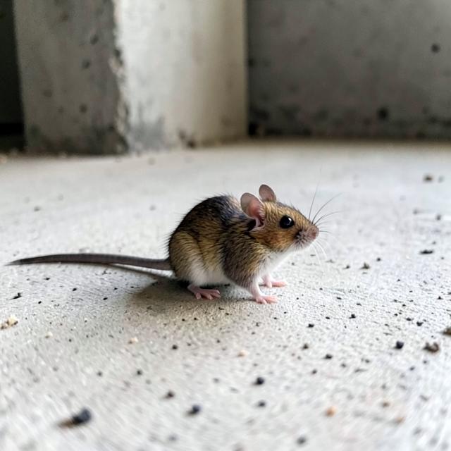 House mouse on a basement floor