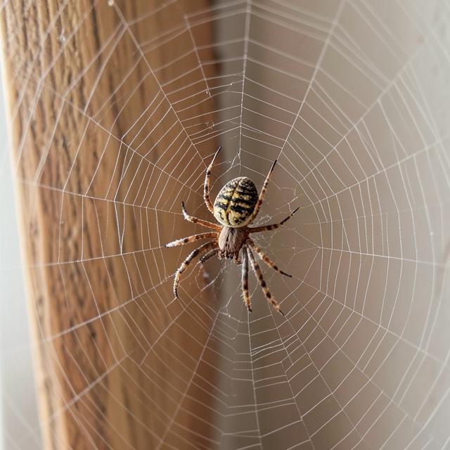 Spider on its web in a house corner